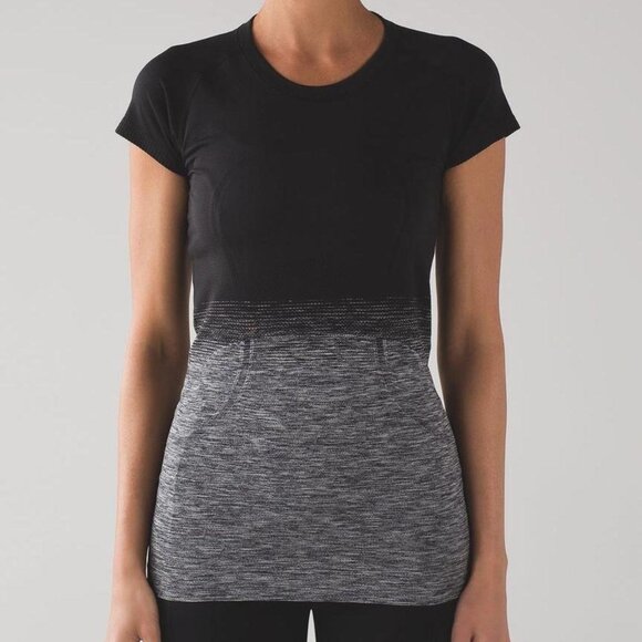 Lululemon Swiftly Tech T-Shirt Black / Grey Ombre Fade Size 4 - Picture 1 of 6